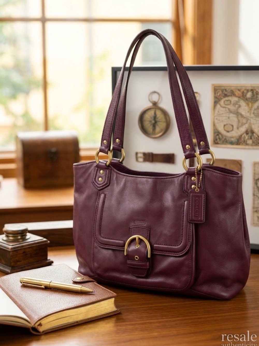 Coach Leather Shoulder Bag in Plum with Gold Hardware